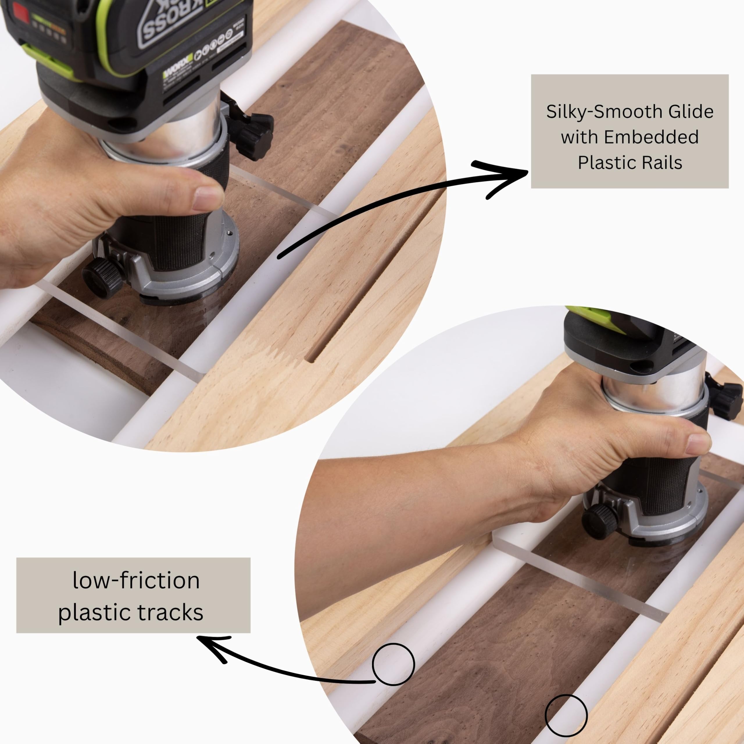 Neeho Router Sled features smooth, low-friction tracks for effortless sliding.