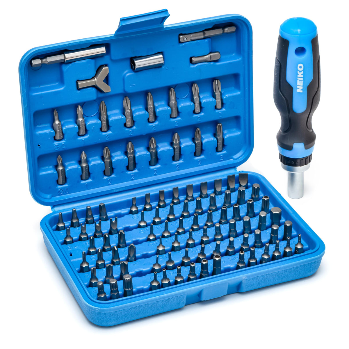 NEIKO 10082A security bit set case keeps tools organized for quick repairs.