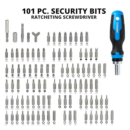 NEIKO 10082A ratcheting screwdriver with magnetic tip for secure, quick bit changes.