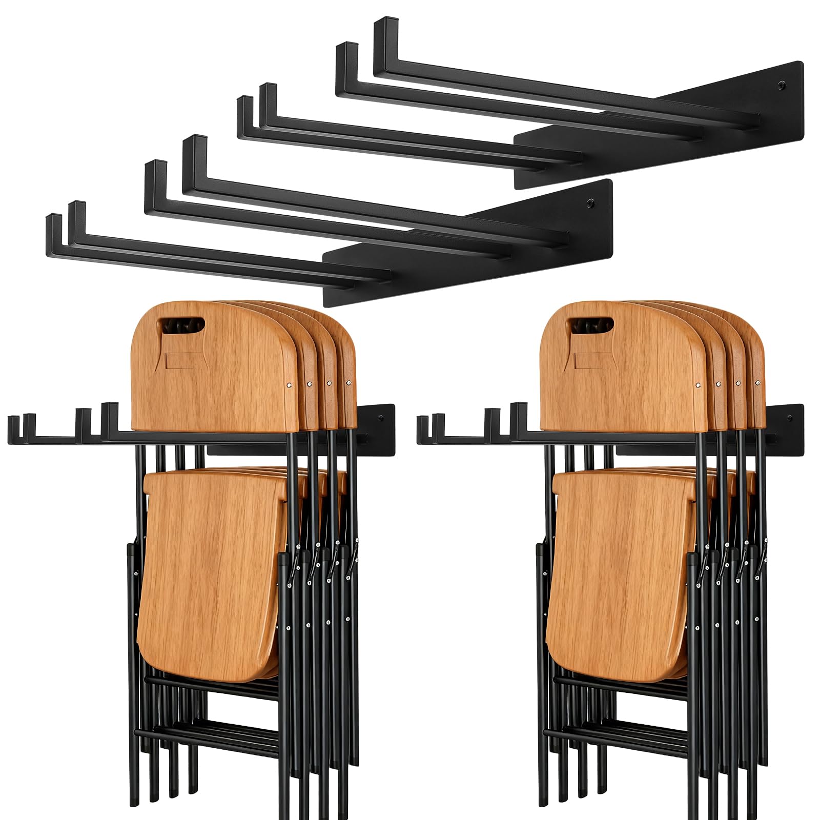 Neiteli wall-mounted folding chair storage rack keeps patio chairs neatly organized.