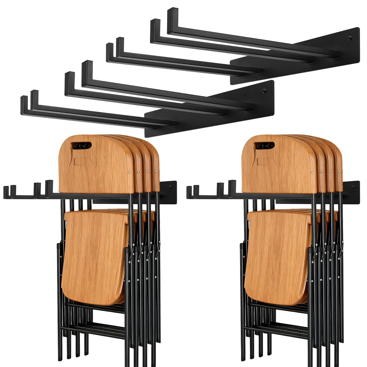 Neiteli wall-mounted folding chair storage rack keeps patio chairs neatly organized.