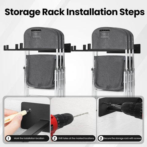 Neiteli wall-mount system stores chairs and tools for easy access.