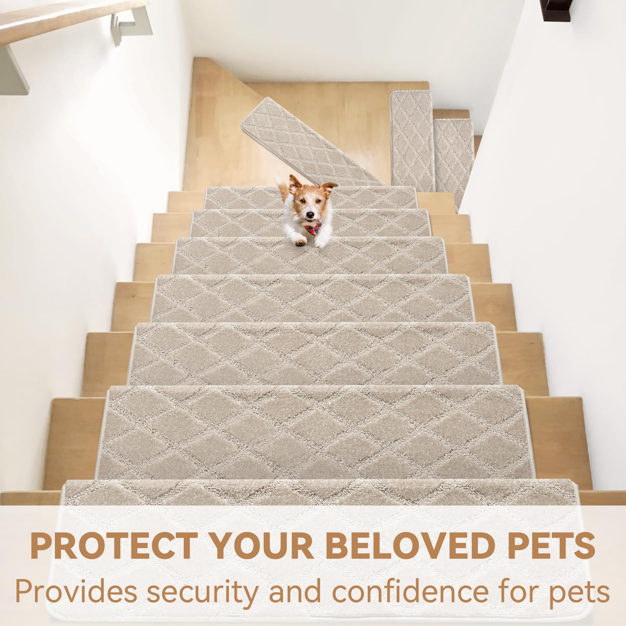 NEKL tufted surface offers soft, quiet underfoot during high-traffic staircase use.
