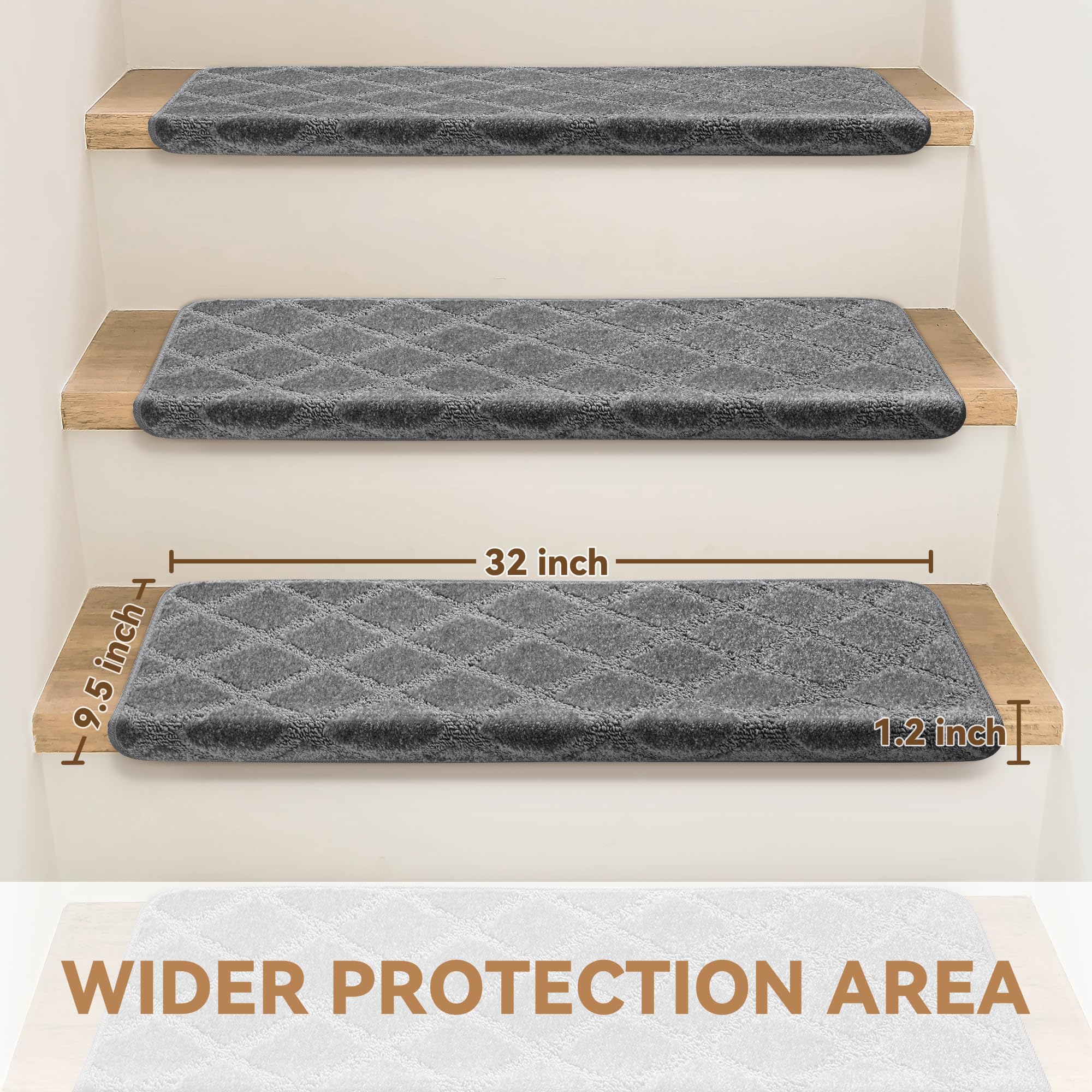 NEKL diamond-pattern grey treads offering quiet, cushioned underfoot.