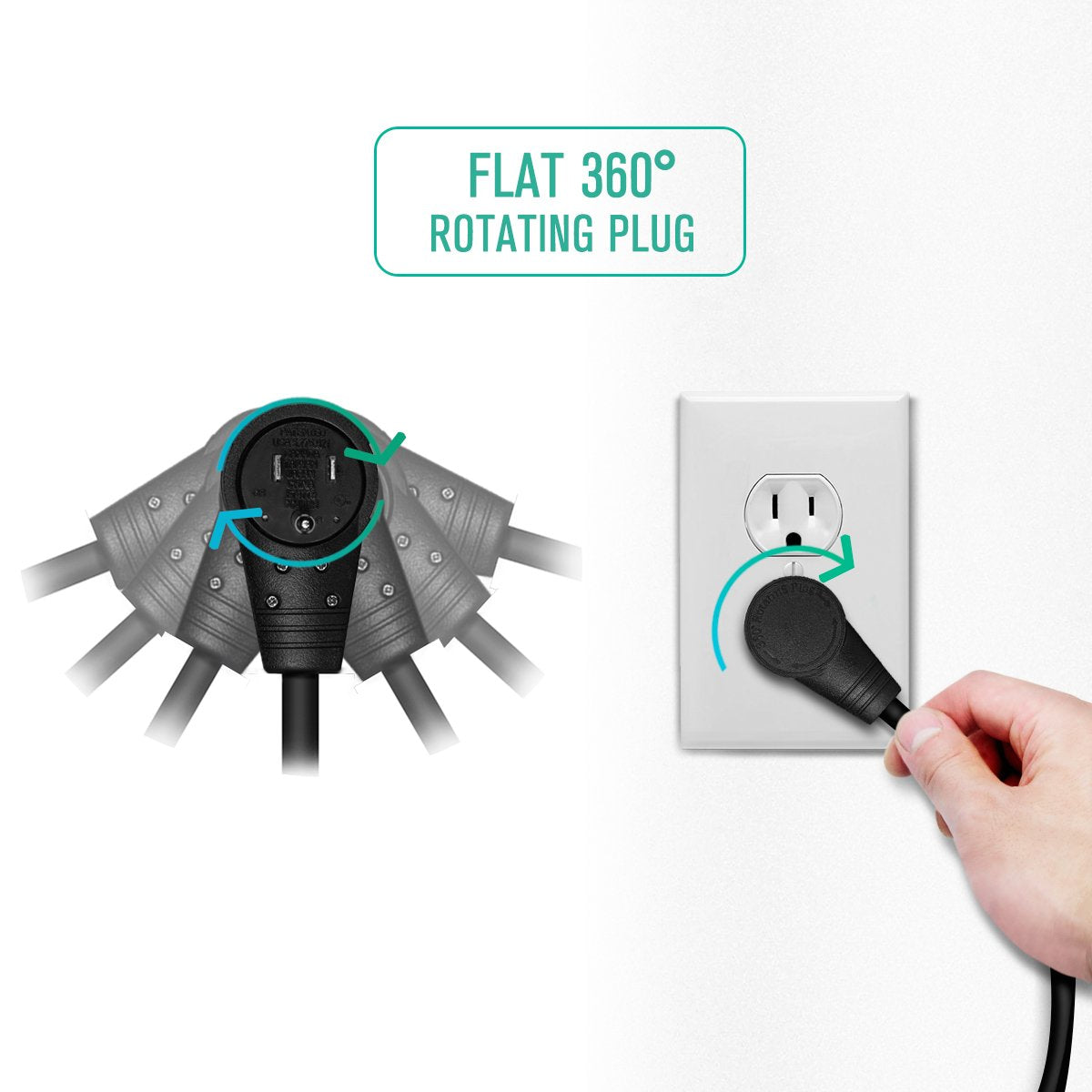 Nekteck 14AWG copper extension cord with grounded three-prong plug.