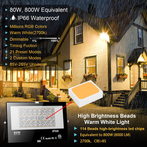 Neliwo flood light in 2700K warm white for cozy outdoor ambiance
