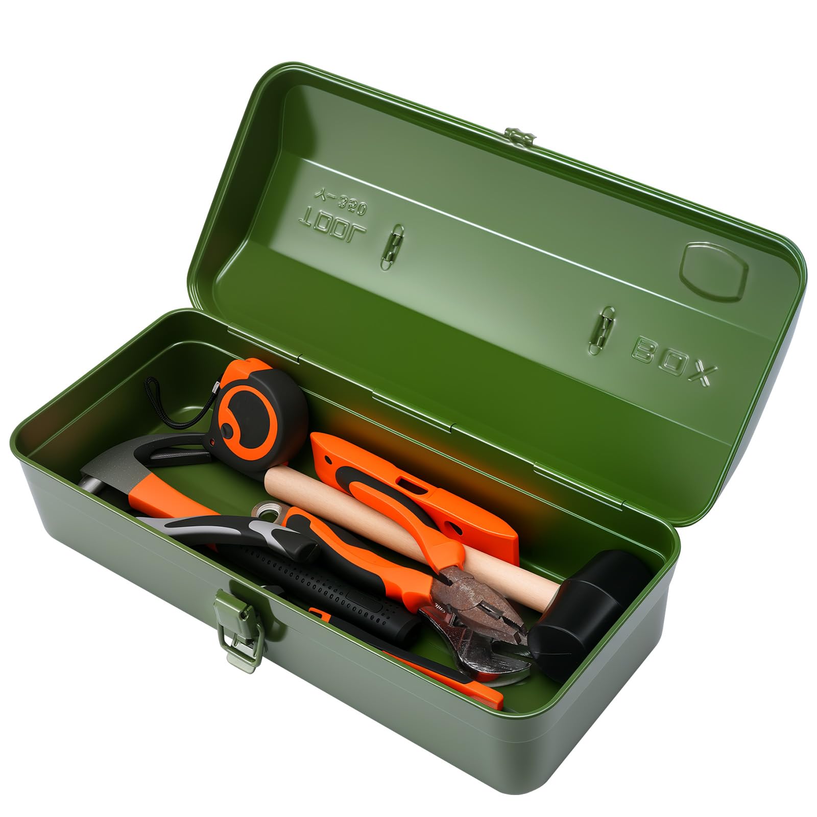 NEMTMCUA large green metal tool box with lid open for easy access