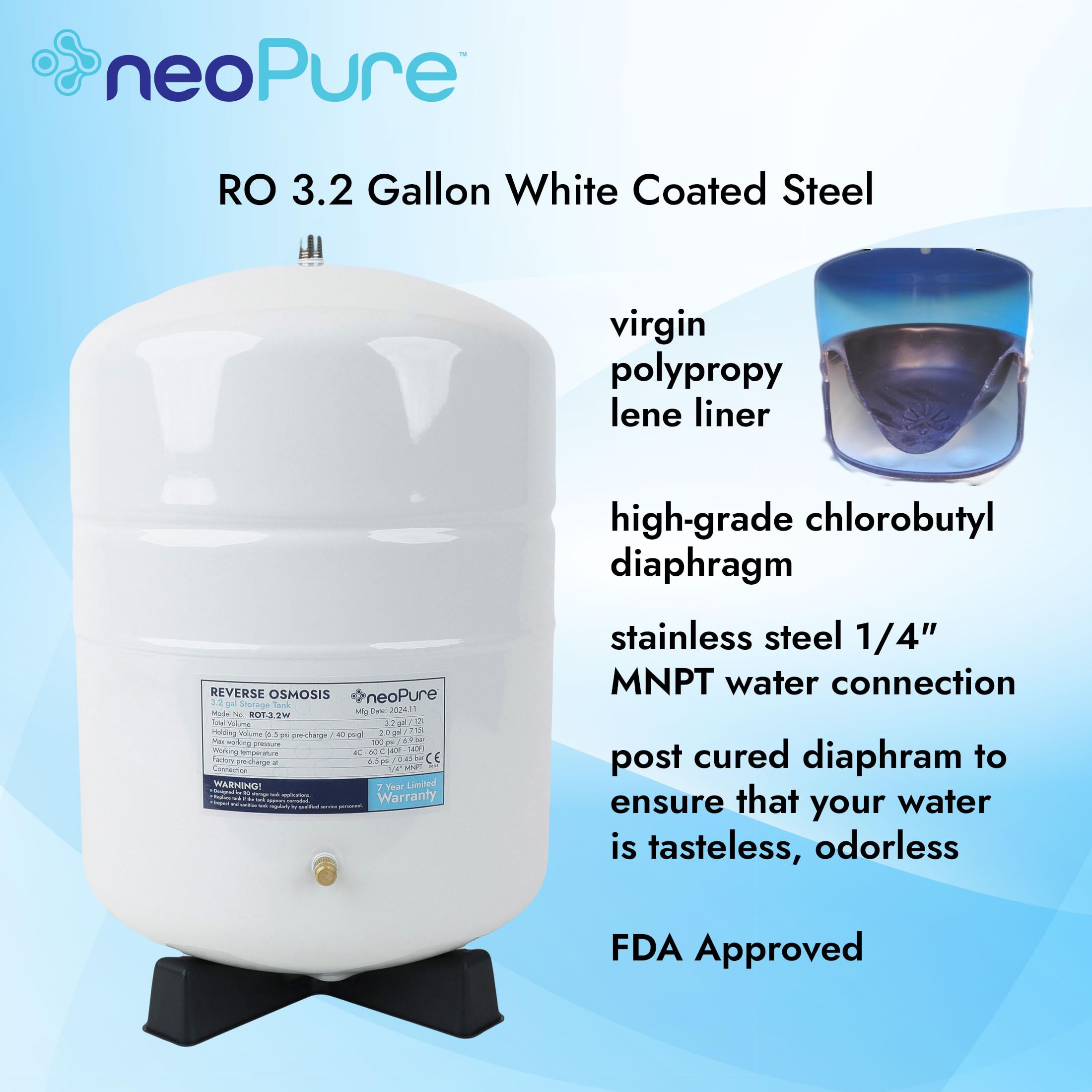Neo-Pure chlorobutyl diaphragm inside ensures reliable long-term performance.