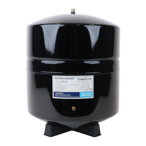 Neo-Pure RO storage tank four point five gallon stores filtered water.