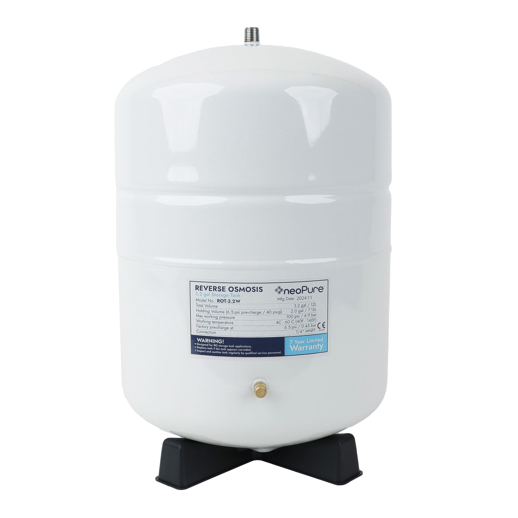 Neo-Pure RO storage tank in white, 3.2 gallons, ideal for compact filtration setups.