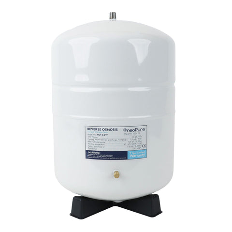 Neo-Pure RO storage tank in white, 3.2 gallons, ideal for compact filtration setups.