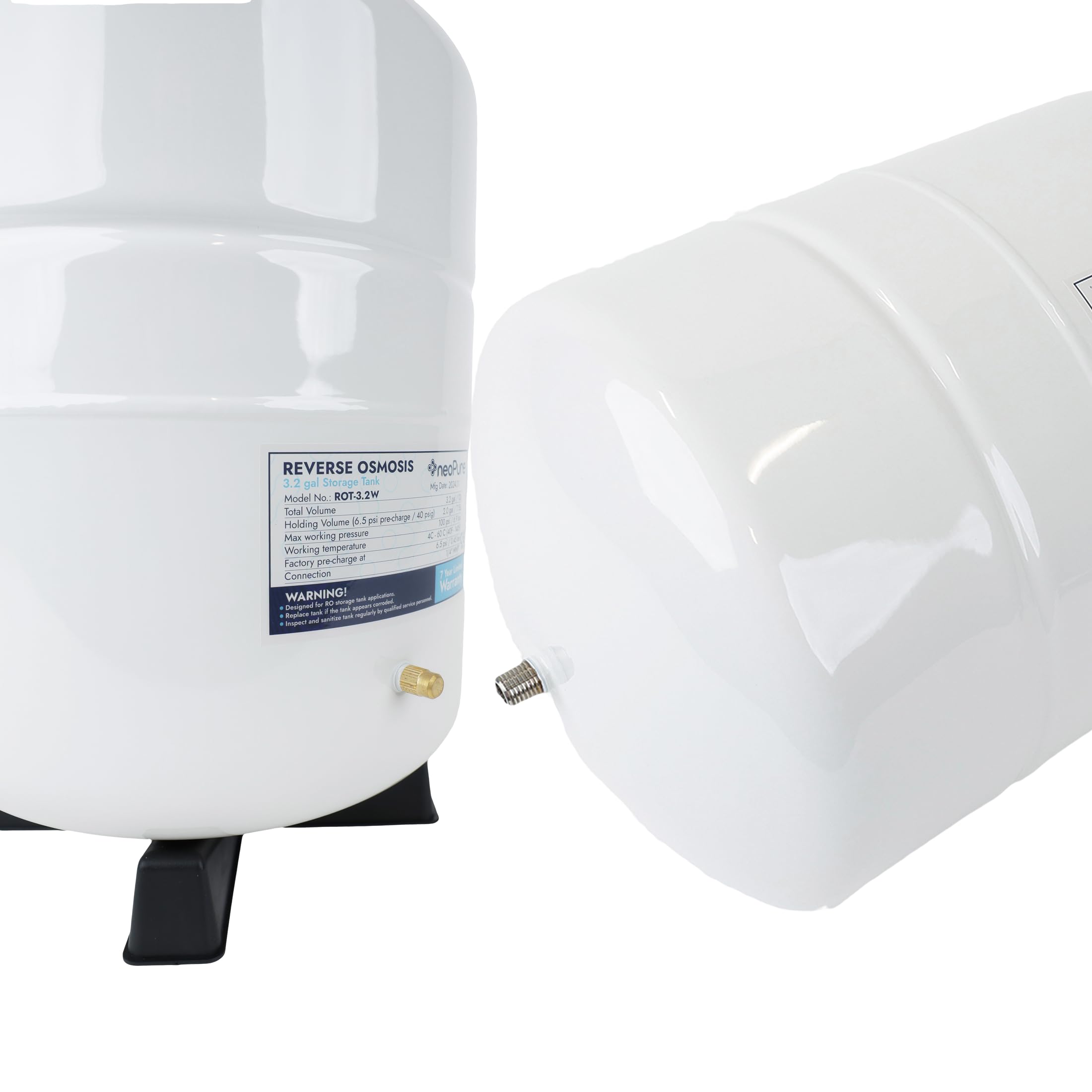 Neo-Pure white powder-coated stainless exterior provides durable RO tank housing.