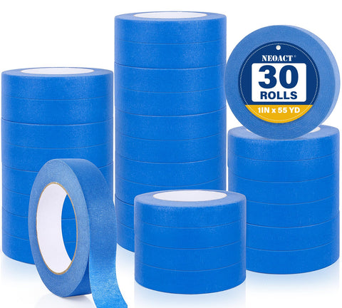 NEOACT blue painter's tape 1in roll creates crisp edge lines on surfaces.