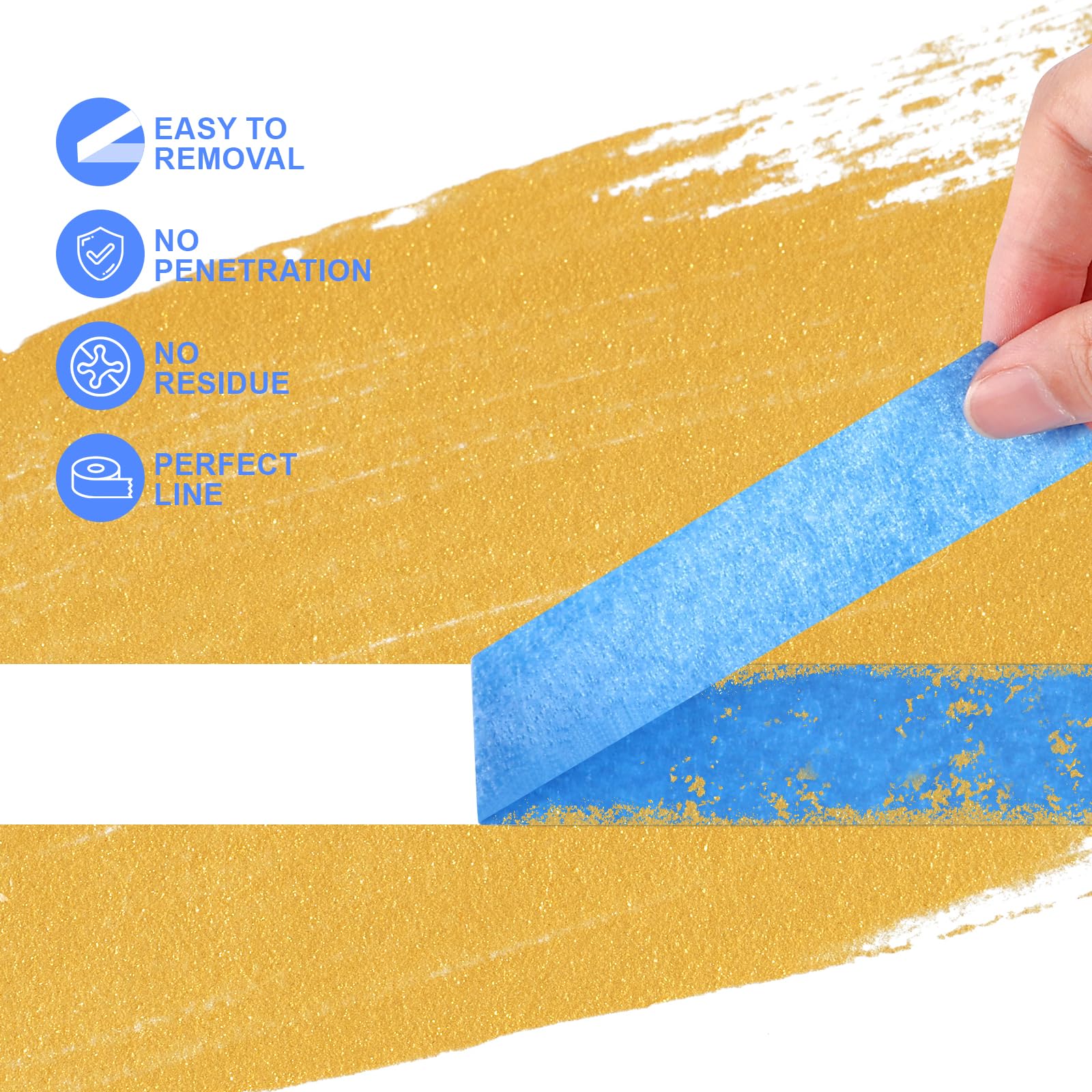 NEOACT blue tape suitable for indoor and outdoor projects on multiple surfaces.