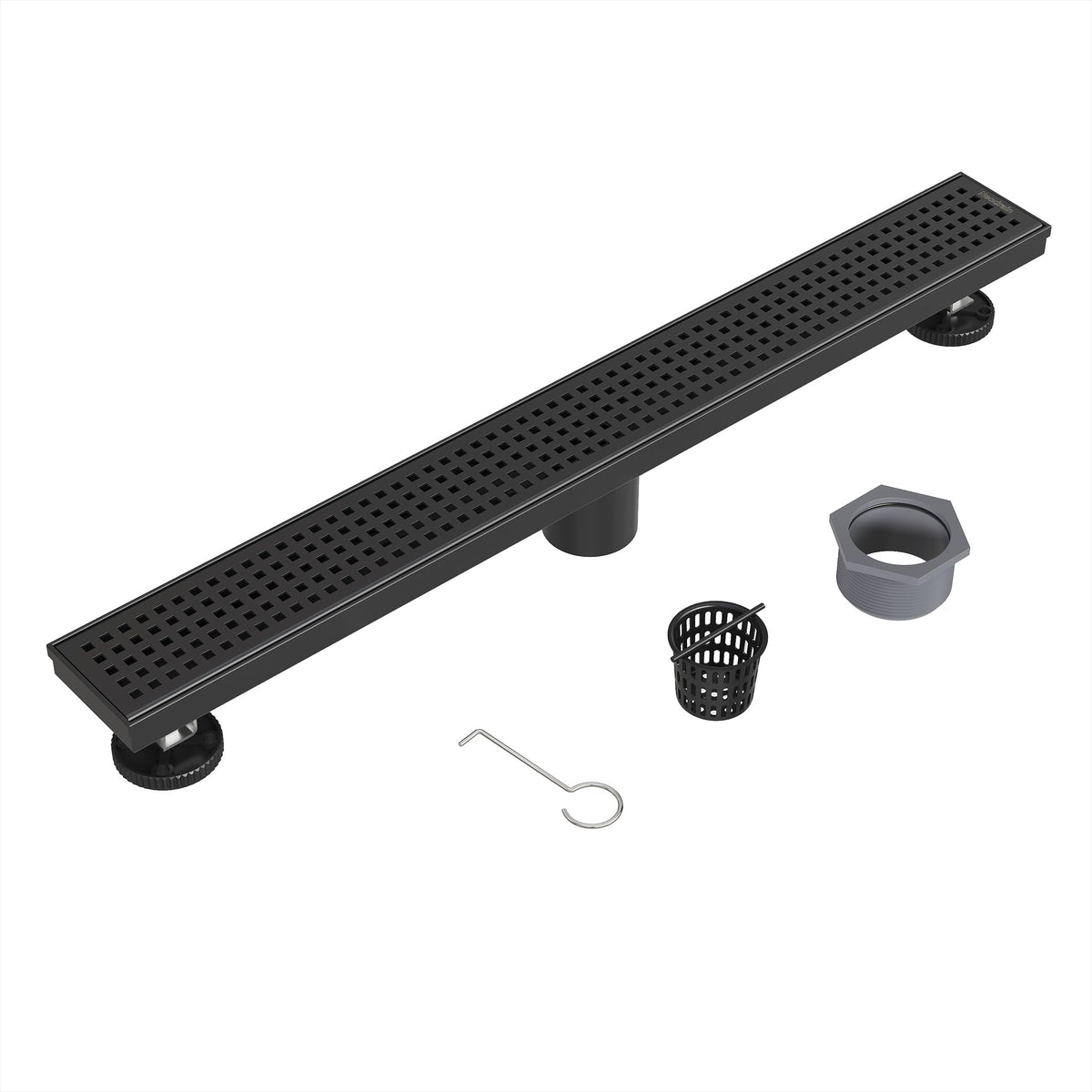 Neodrain 24-inch black linear drain with matte finish for modern showers