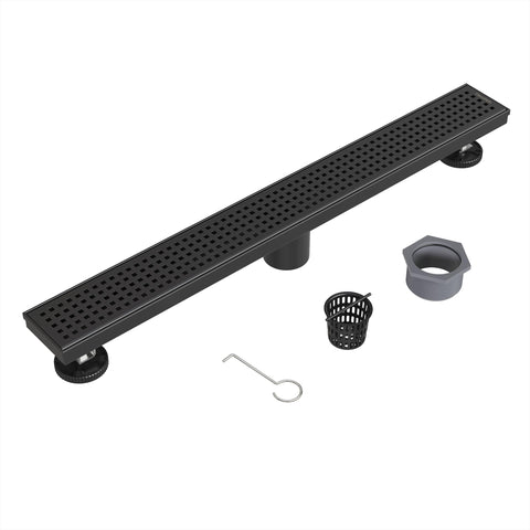 Neodrain 24-inch black linear drain with matte finish for modern showers