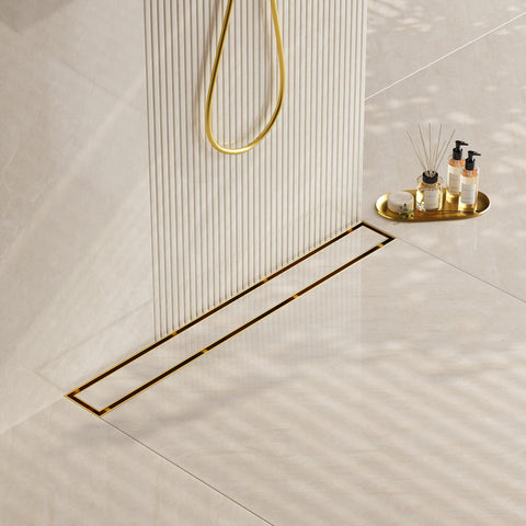 Neodrain brushed brass rectangle drain with durable stainless steel base