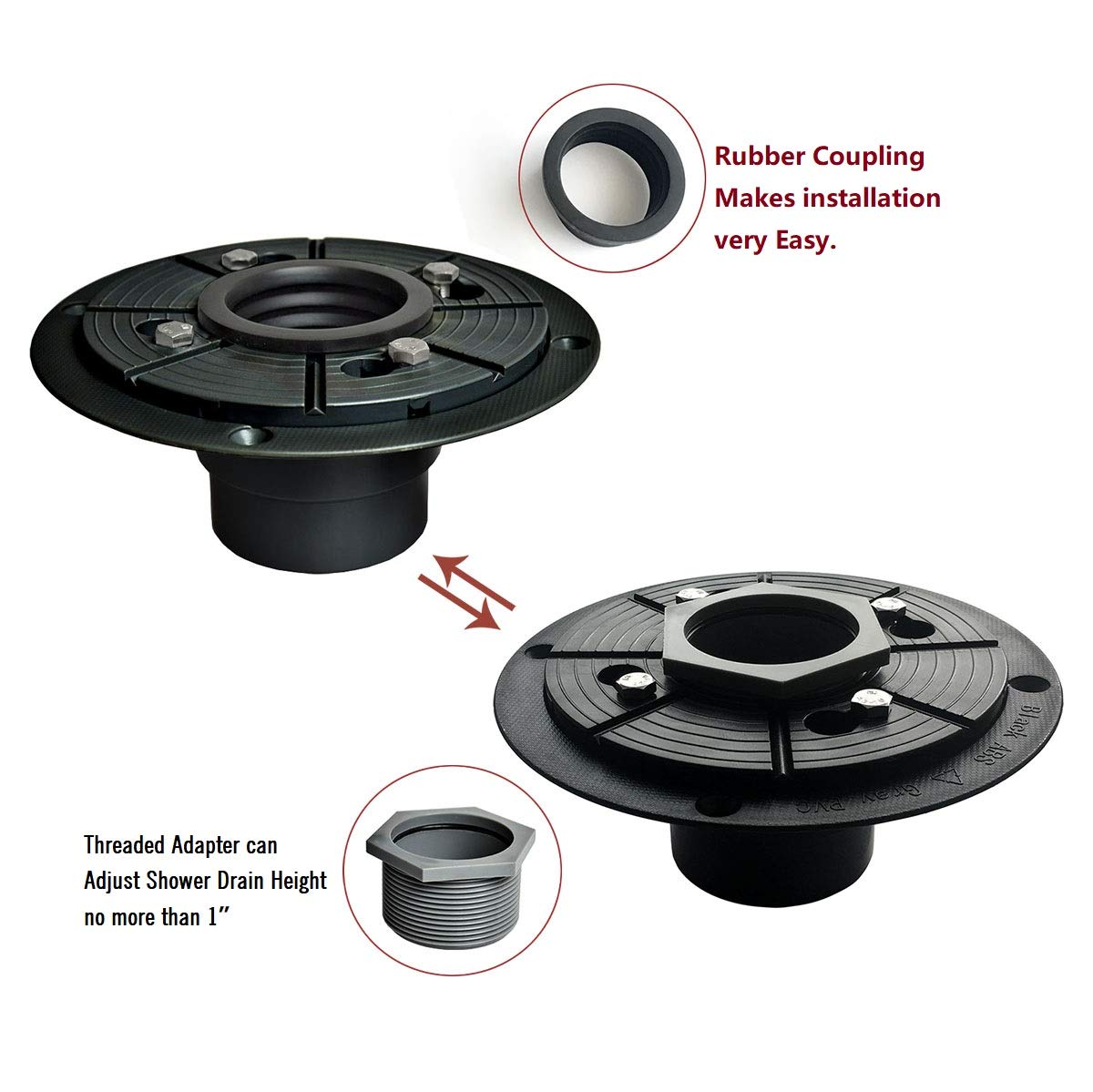 Neodrain 2-inch outlet compatibility demonstrating versatile drain installation options