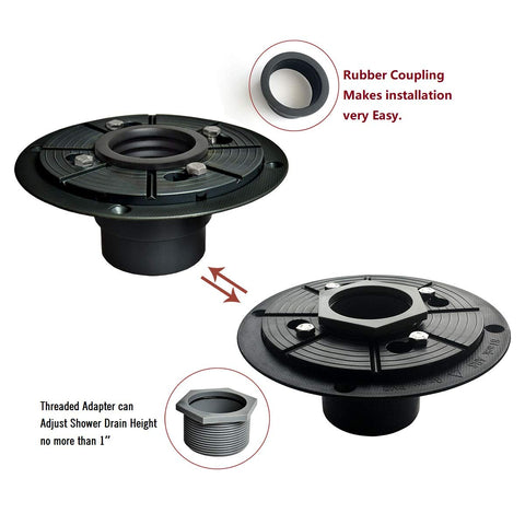 Neodrain 2-inch outlet compatibility demonstrating versatile drain installation options