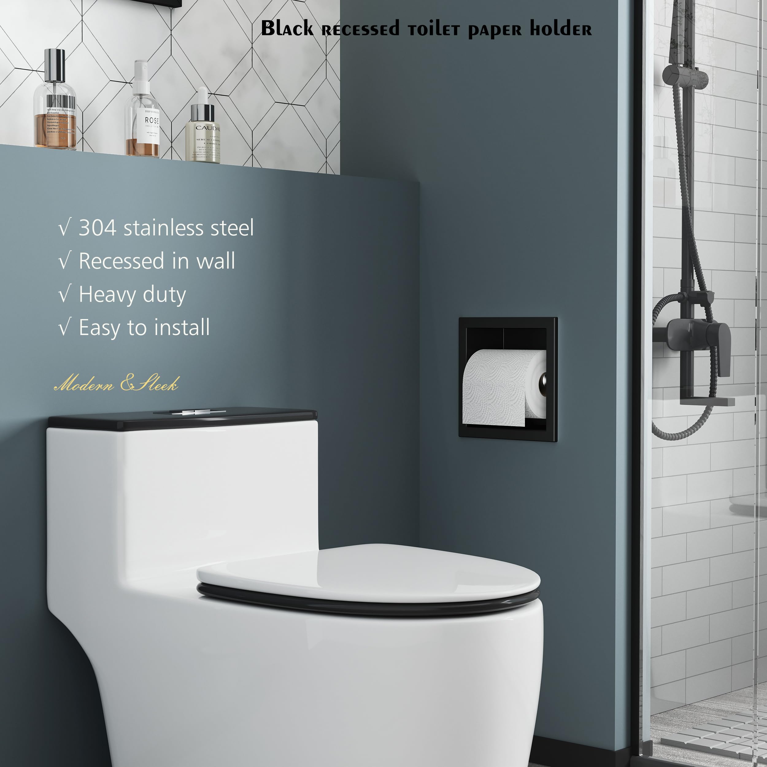 Neodrain matte black finish adds modern flair to bathroom.