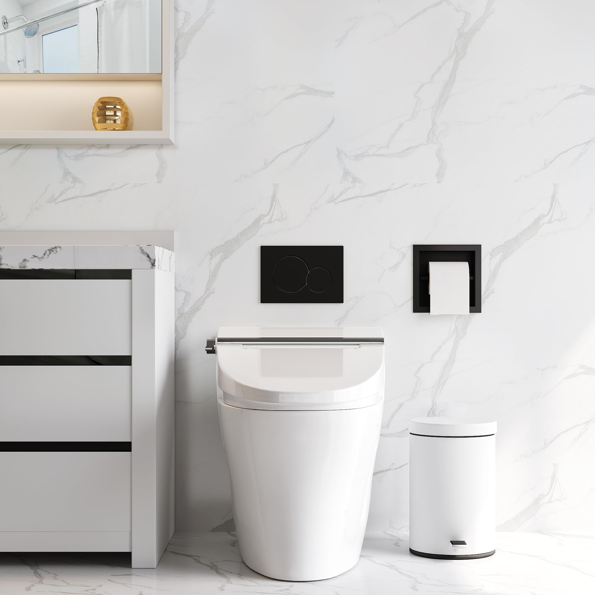 Neodrain recessed holder creates a tidy, minimalist bathroom.