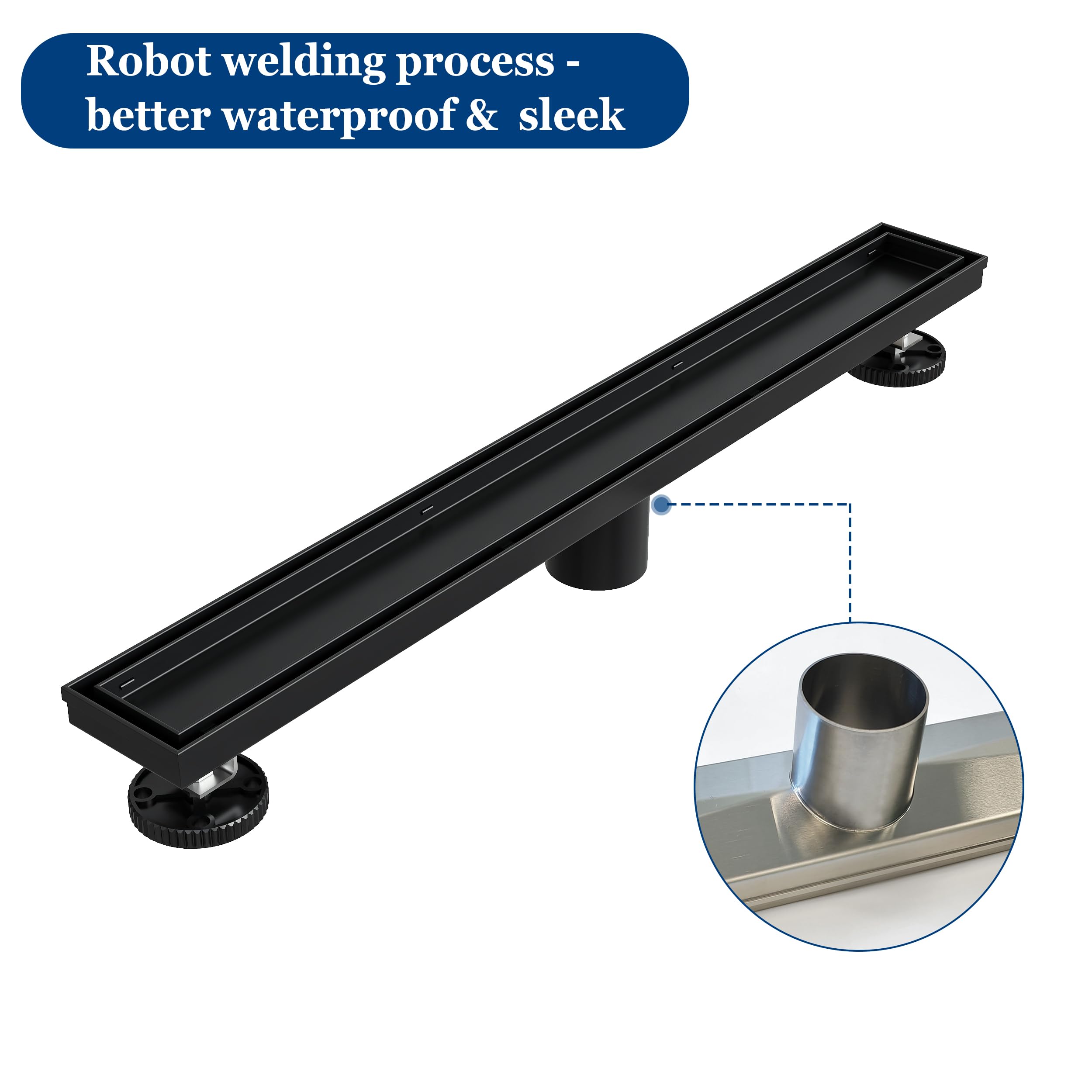 Neodrain two-inch outlet base compatible with common no-hub fittings.