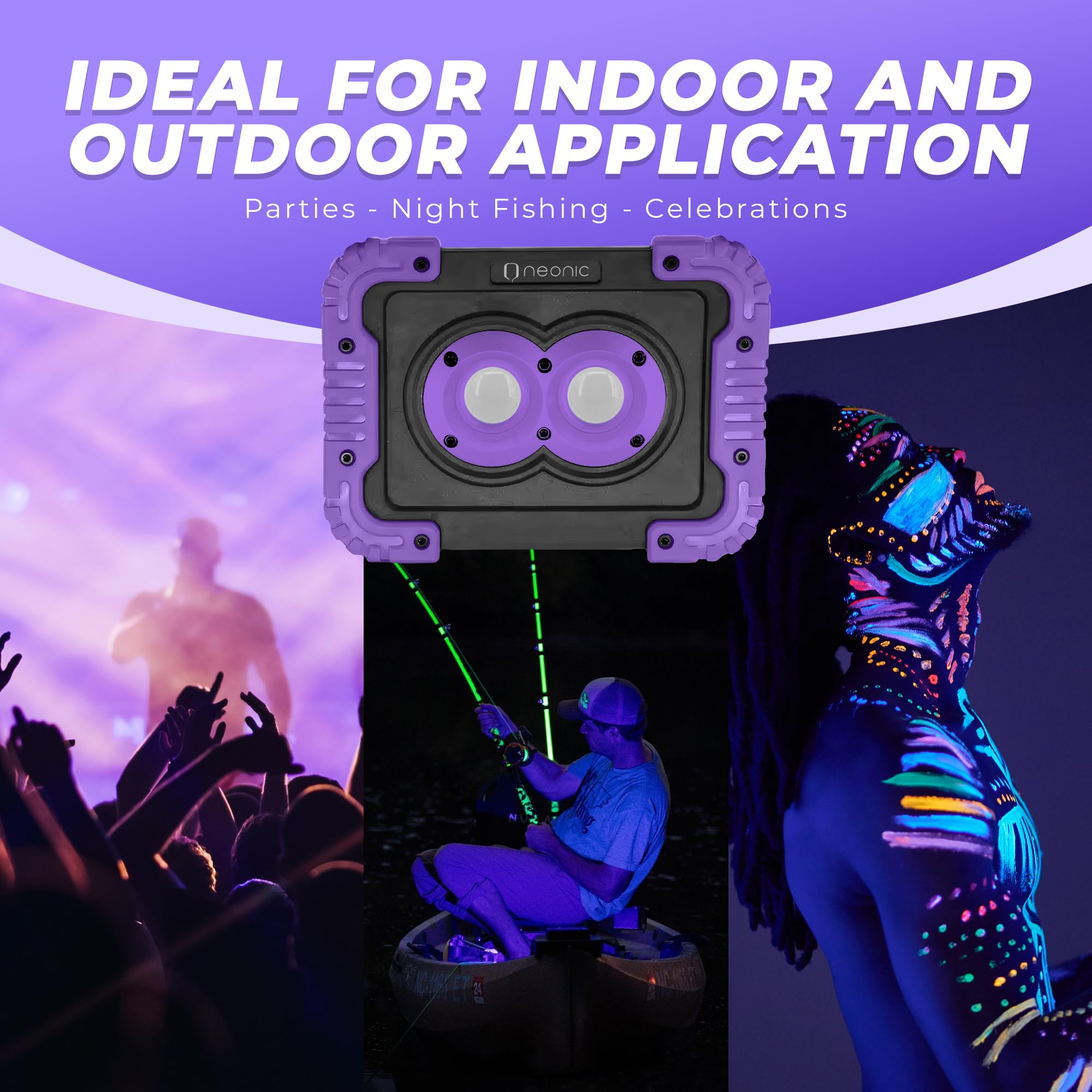 Neonic UV blacklight for indoor parties and costume glow.