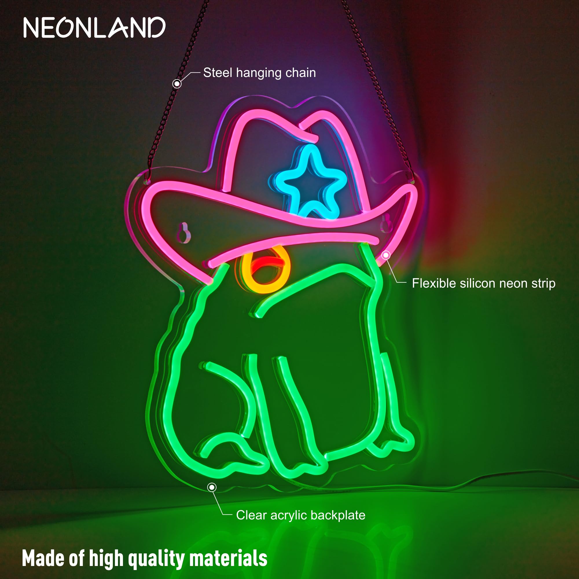 NEONLAND Frog neon light creates lively decor in pubs or cafes with soft, safe LED illumination.
