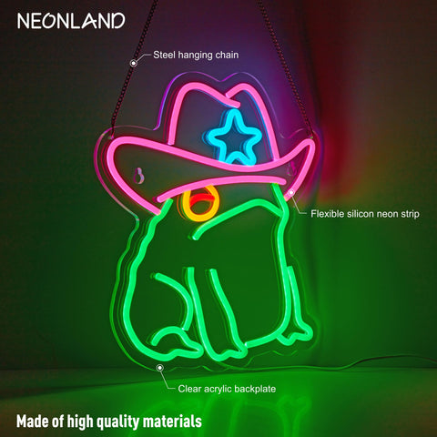 NEONLAND Frog neon light creates lively decor in pubs or cafes with soft, safe LED illumination.