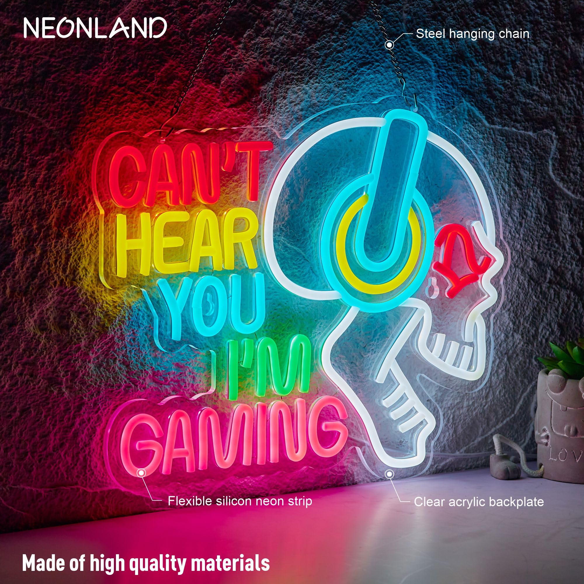 Neonland gaming sign dimmer control enables mood lighting options.