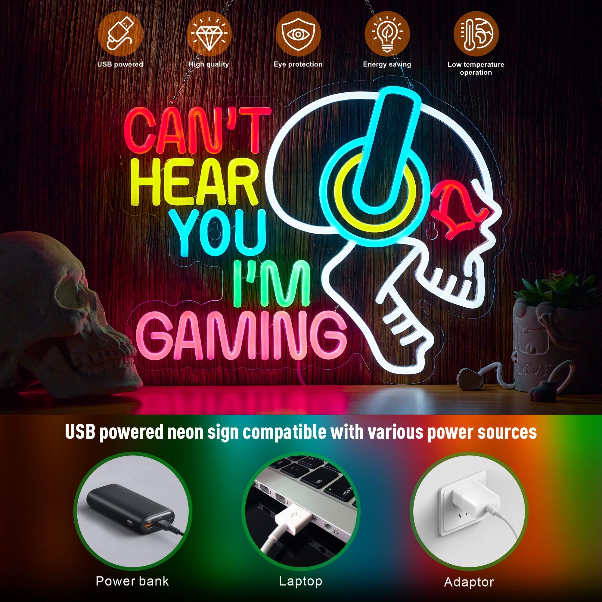 Neonland gaming sign USB powered for flexible placement anywhere.