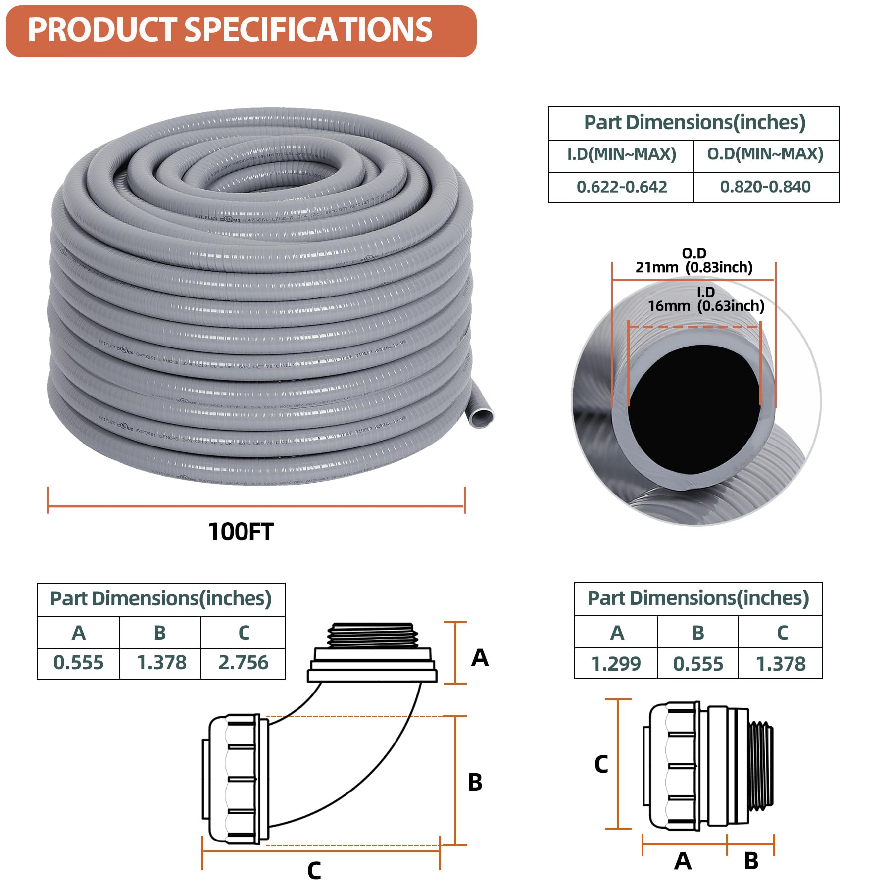 Neorexon 1/2-inch conduit straight fittings for simple runs.
