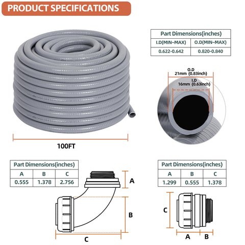 Neorexon 1/2-inch conduit straight fittings for simple runs.