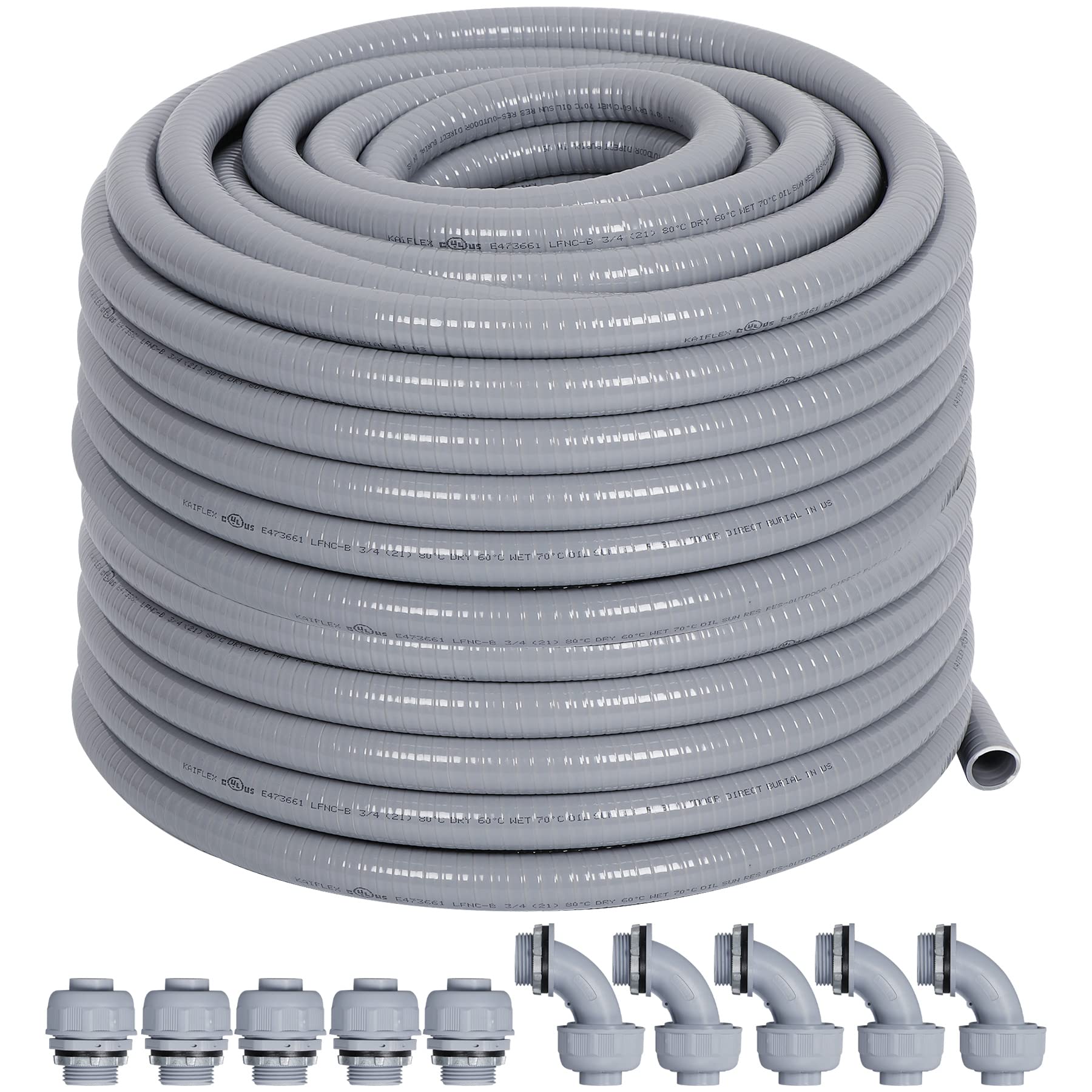 Neorexon liquid-tight conduit kit 100ft with 10 connectors for versatile wiring.