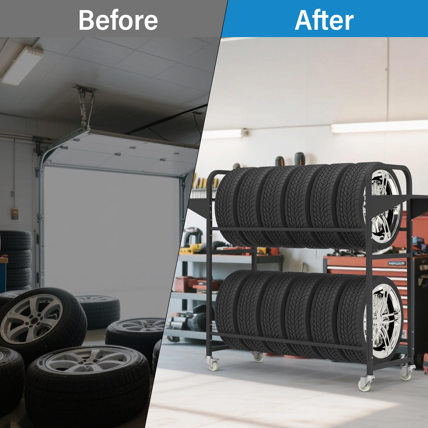 Neorexon tire storage rack adjustable spacing for different tires.