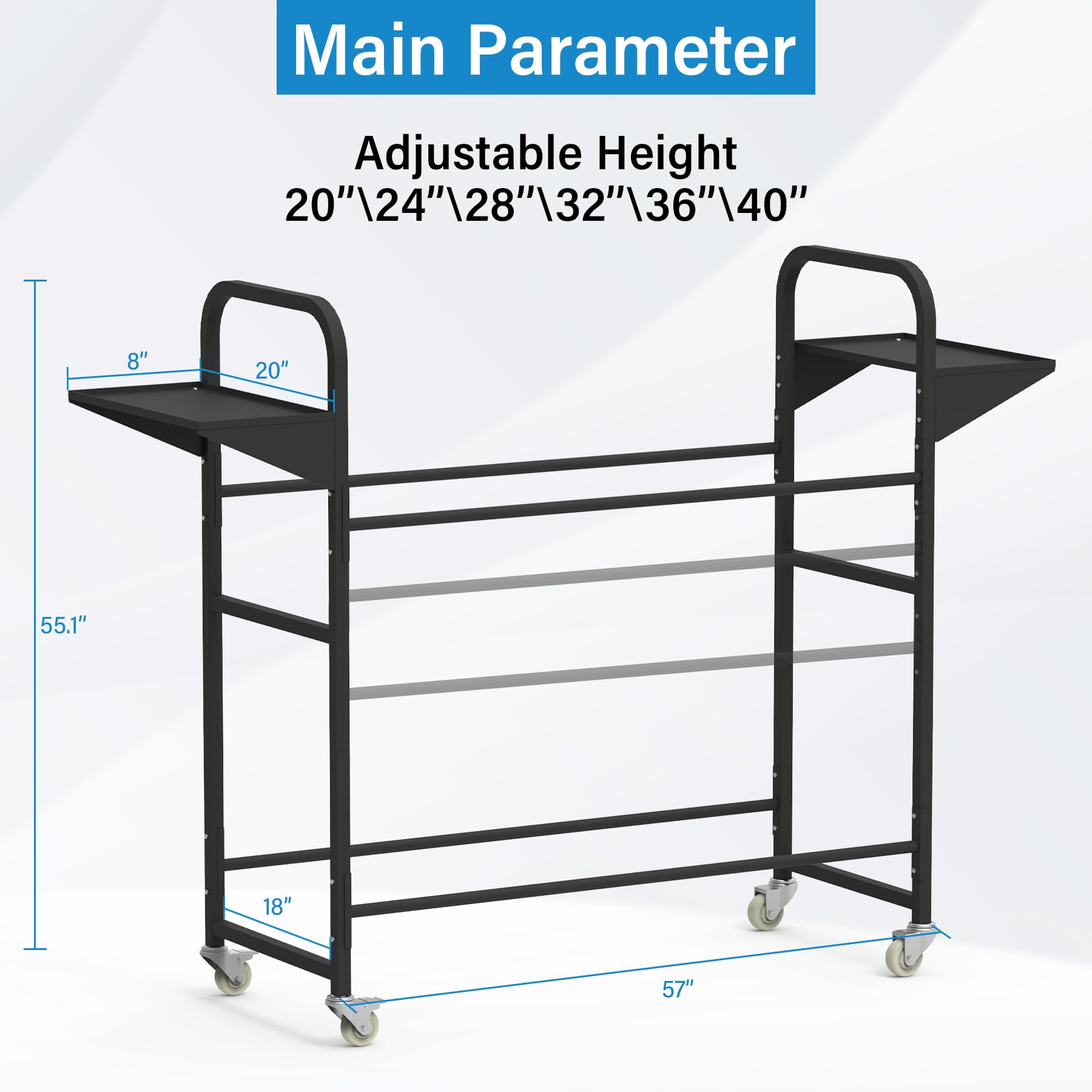 Neorexon tire storage rack side view shows compact footprint.