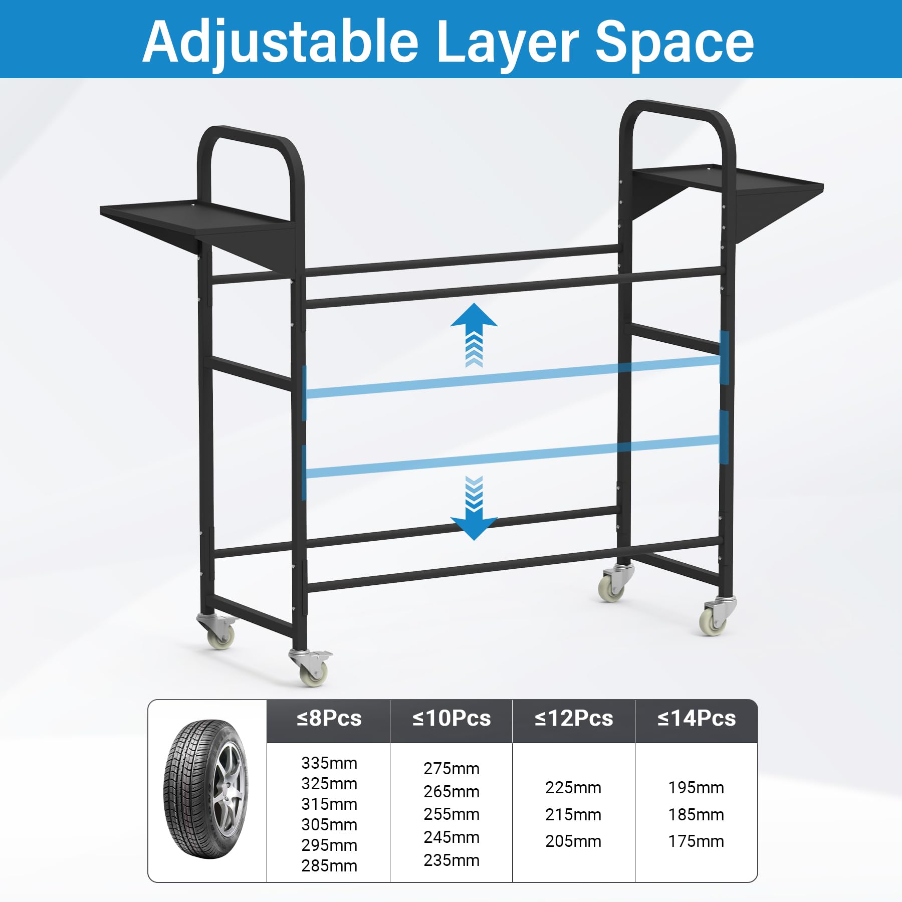 Neorexon tire storage rack with tires loaded neatly.
