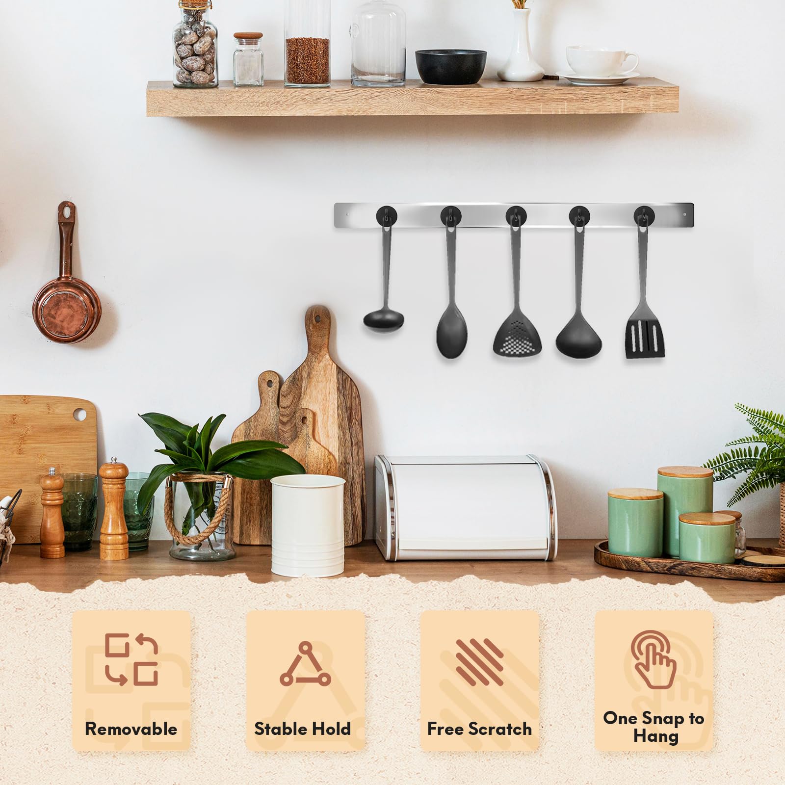 Neosmuk magnetic hook in gold finish adding stylish organization to a space.