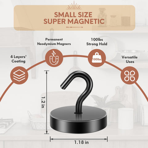 Neosmuk magnetic hook used to hang kitchen utensils for tidy counters.