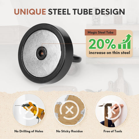 Neosmuk magnetic hook shows a sturdy steel base with a strong grip.