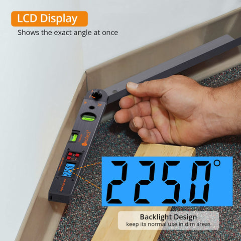Red HOLD button on Neoteck angle finder freezes measurements for note-taking.