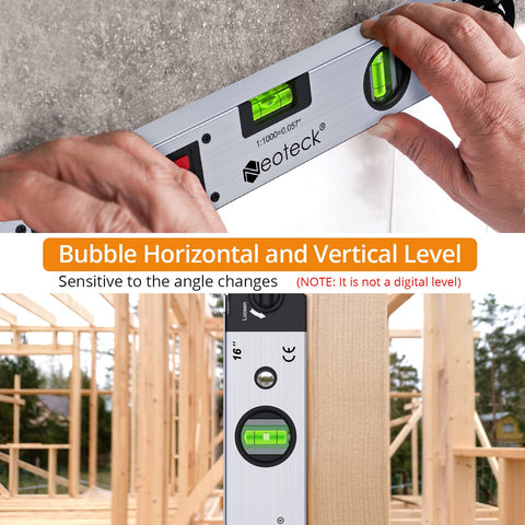 Neoteck vertical bubble level helps verify vertical alignment.