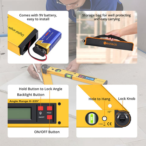 Neoteck angle protractor with LCD backlight for easy reading