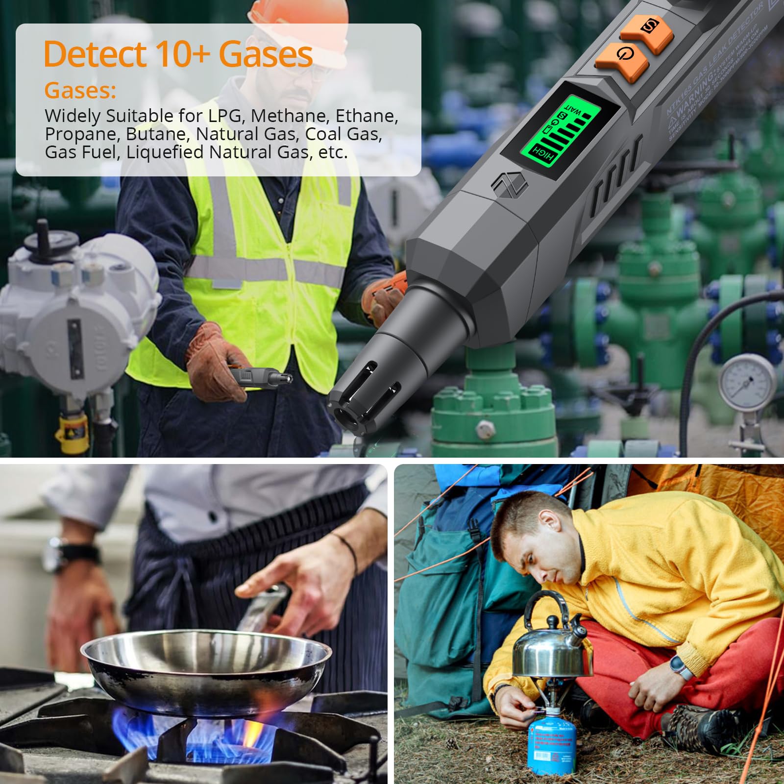 Neoteck gas leak detector alarm bar active as gas concentration rises