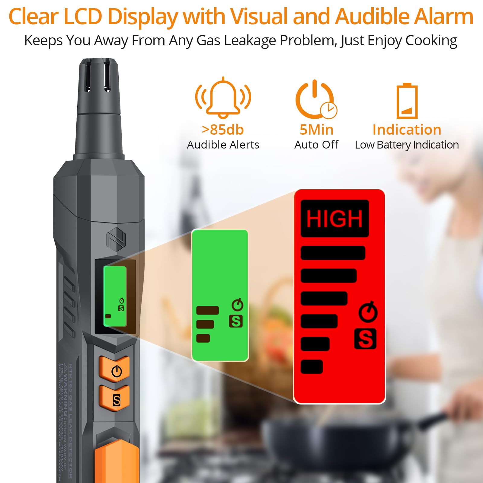 Neoteck gas leak detector display showing detection levels during use