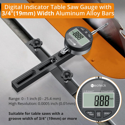 Neoteck table saw gauge in 3/4 inch groove setup to ensure squareness