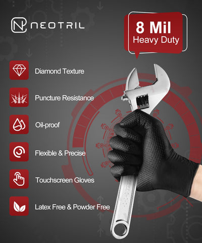 NEOTRIL raised diamond texture grip on nitrile gloves enhances non-slip control