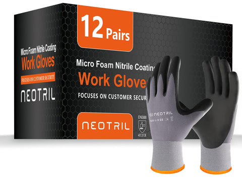 NEOTRIL safety gloves with microfoam nitrile-coated palm for grip in wet conditions.