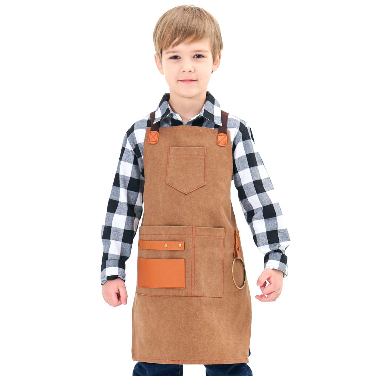 NEOVIVA heavy-duty kids apron showing pockets and cross-back design for organized crafts