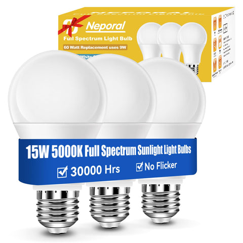 Neporal 15W full spectrum bulb with 5000K daylight for enhanced focus.